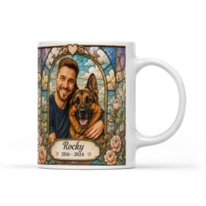 Personalized stained glass dog and owner memorial mug (11 oz)