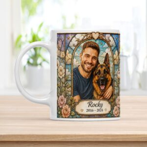 Custom stained glass dog and owner mug for pet lovers (11 oz)