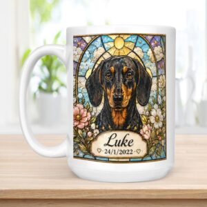 Custom stained glass dog memorial mug (15 oz)