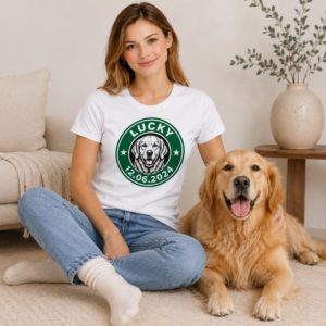 Custom coffee badge dog memorial women t-shirt for pet lovers