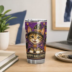 Personalized halloween cat tumbler