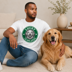 Personalized coffee badge dog memorial men t-shirt