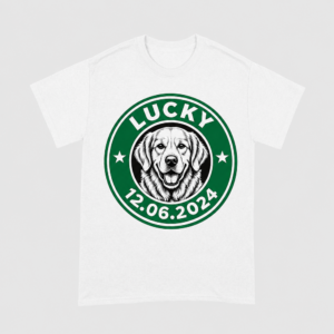 Custom coffee badge dog memorial men t-shirt from photo