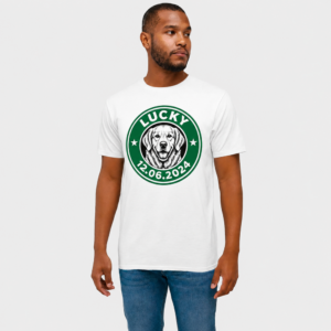 Custom coffee badge dog memorial men t-shirt