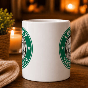 personalized coffee badge dog memorial mug - front view