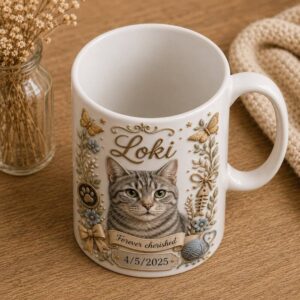 custom forever cherished cat memorial mug (view from top)