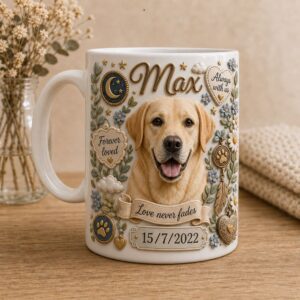 custom love never fades dog memorial mug (left view)