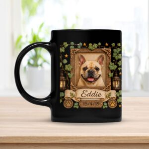 custom vintage black dog memorial mug (11 oz) - lifestyle background