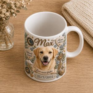 Customized love never fades dog memorial 11 oz mug (top view)