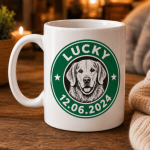 custom coffee badge dog memorial mug - left view