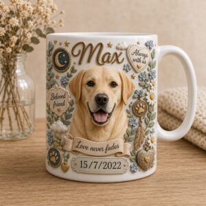 personalized love never fades dog memorial 11 oz mug (left view)