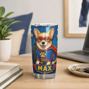 Personalized superhero dog tumbler